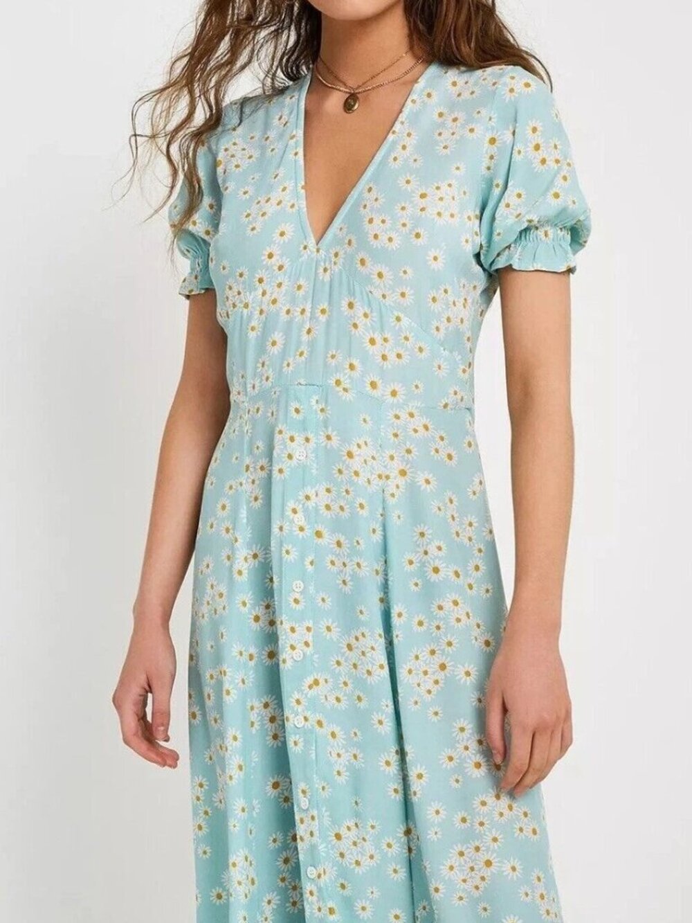 FAITHFUL THE BRAND Dress 4 S Blue Floral Mejia Zhoe Floral Daisy Midi